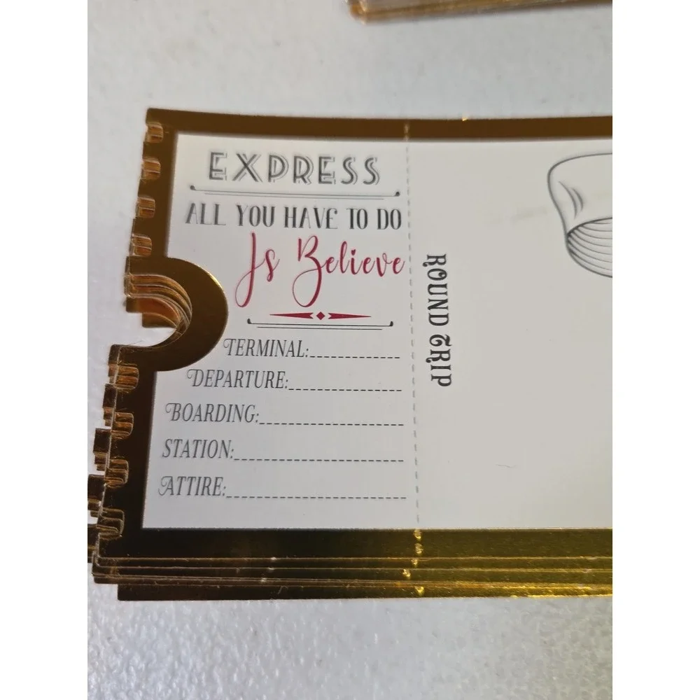Gold Foil Believe Polar Express Train Ride Tickets Stickers & Invitations 40 Eac
